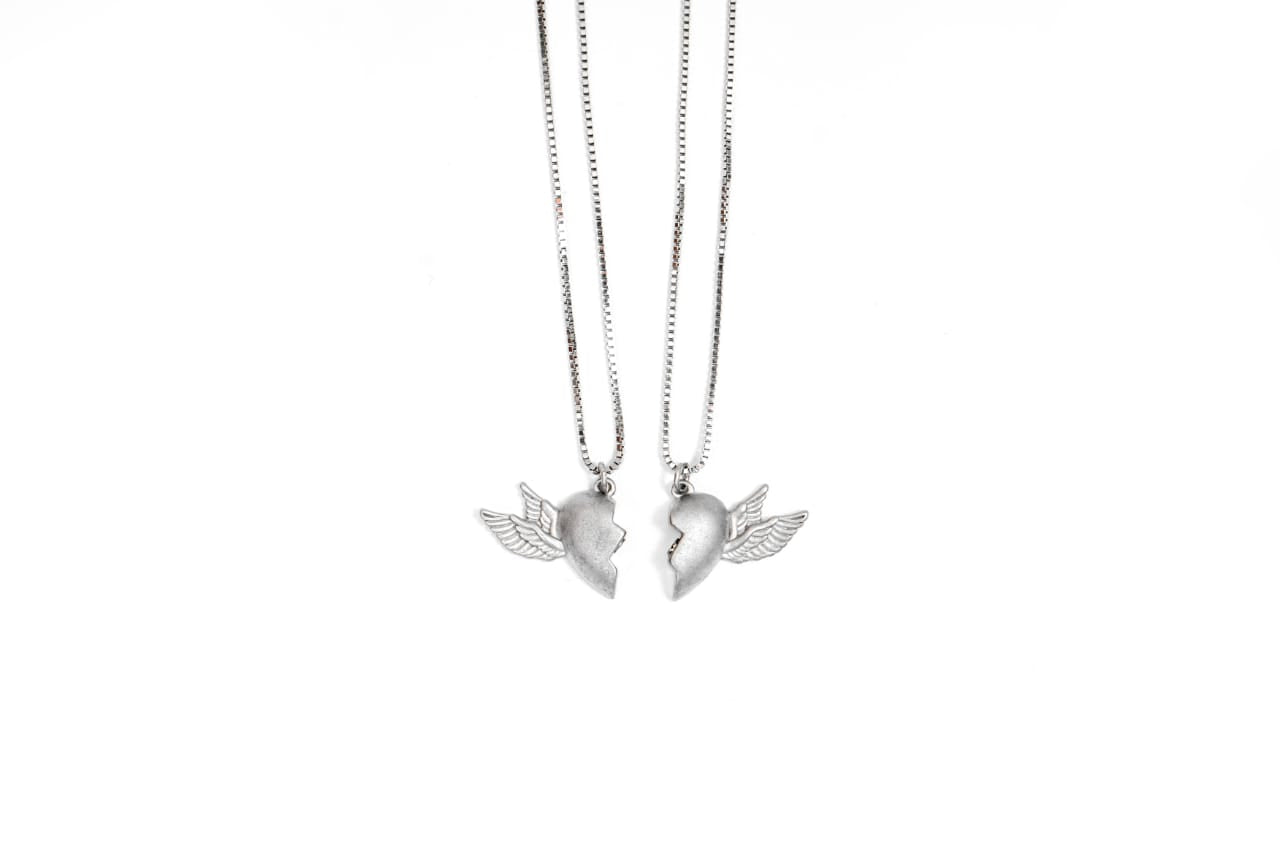 Split Heart Wing Pendant Set-925 Sterling Silver-ERAYA Jewellery