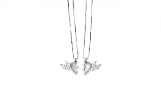 Split Heart Wing Pendant Set-925 Sterling Silver-ERAYA Jewellery