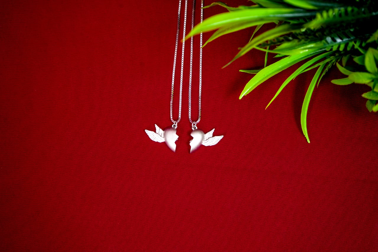 Split Heart Wing Pendant Set-925 Sterling Silver-ERAYA Jewellery