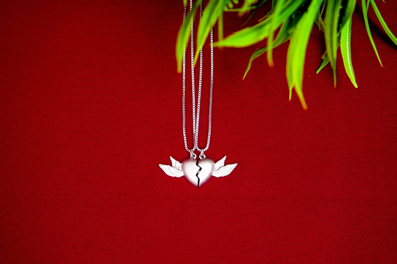 Split Heart Wing Pendant Set-925 Sterling Silver-ERAYA Jewellery