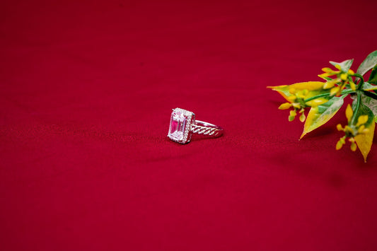White Crystal Solitaire Ring-925 Sterling Silver-ERAYA Jewellery