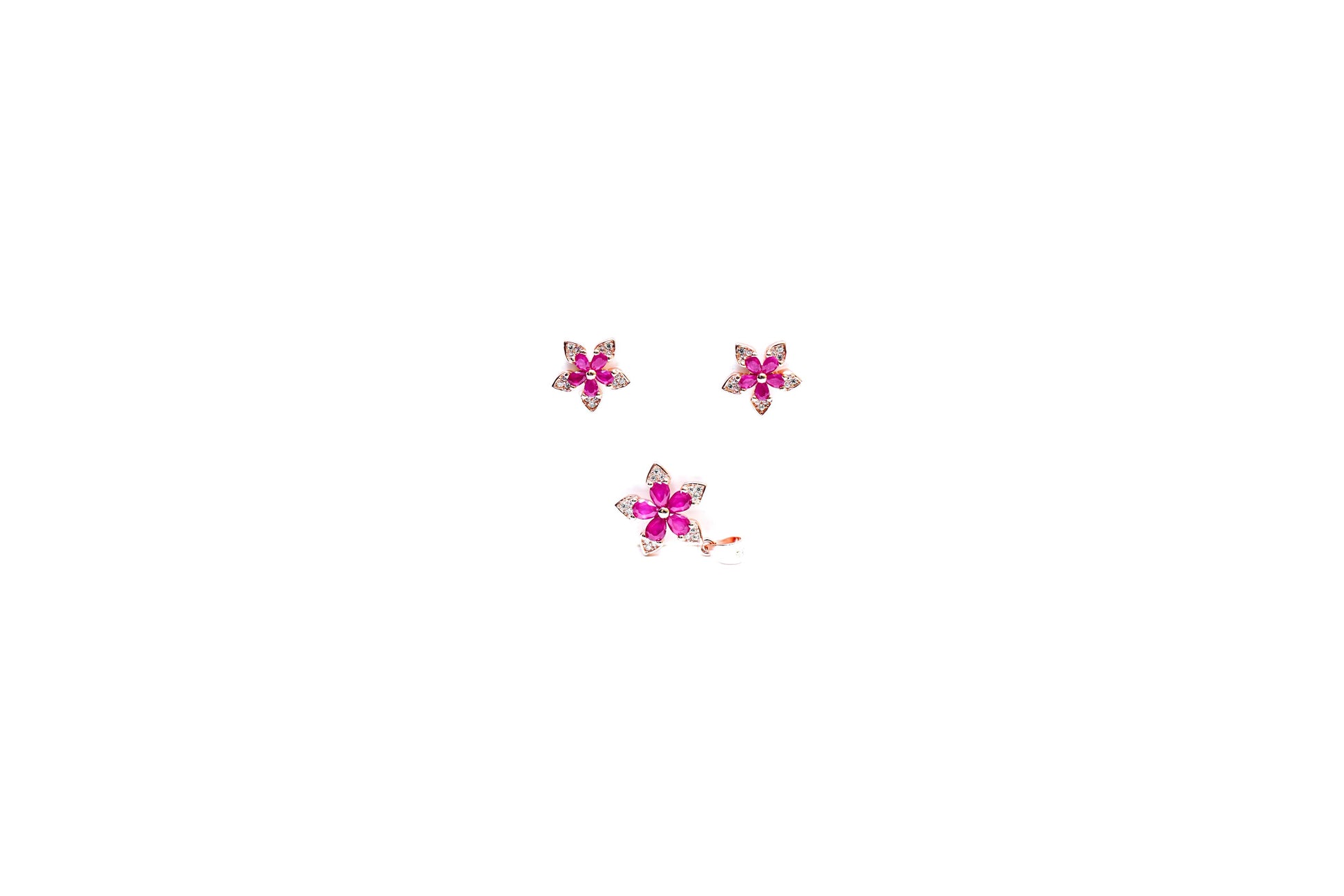 Pink Floral Rose-Gold Pendant Set-925 Sterling Silver-ERAYA Jewellery
