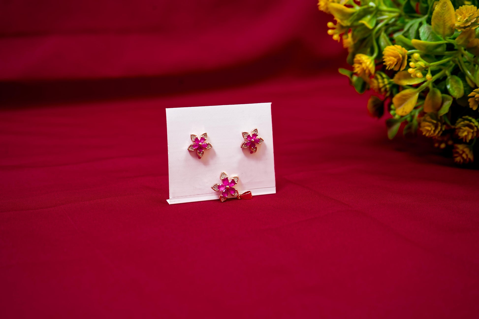 Pink Floral Rose-Gold Pendant Set-925 Sterling Silver-ERAYA Jewellery