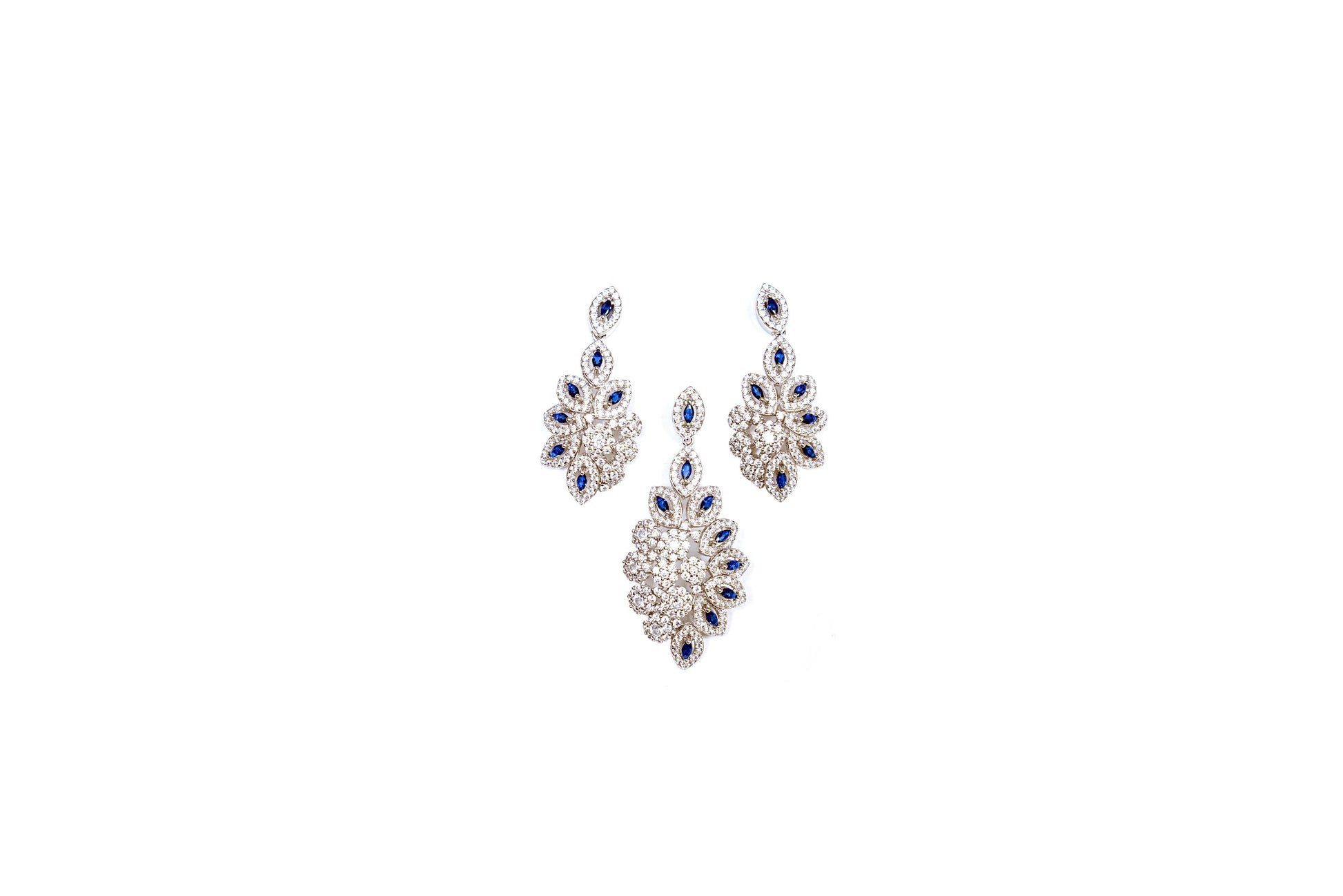 Blue & White Floral Pendant Set-925 Sterling Silver-ERAYA Jewellery