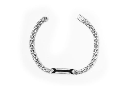 Black Stone ID Link Silver Bracelet-925 Sterling Silver-ERAYA Jewellery