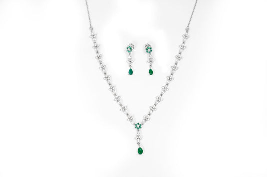 Green Stone Leaf Necklace-925 Sterling Silver-ERAYA Jewellery