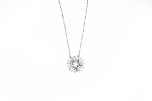 Starburst Crystal Silver Pendant-925 Sterling Silver-ERAYA Jewellery