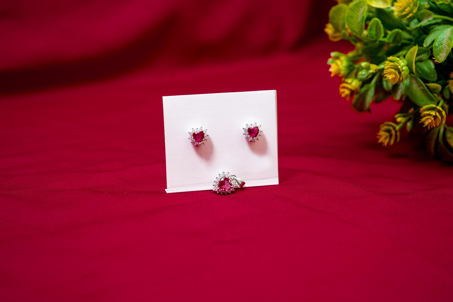 Heart Crystal Pendant Set-925 Sterling Silver-ERAYA Jewellery